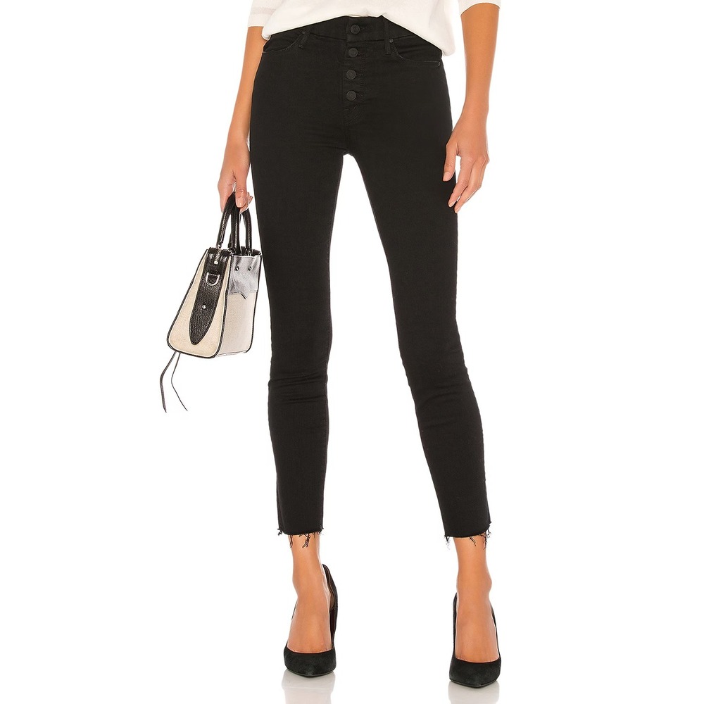 Mother The Pixie Ankle Fray Jeans Not Guilty Black‎ High Rise Slim Stretch 27